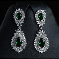 Platinum Plated Sapphire | Ruby | Emerald  Drop Earrings - Diamond Cut Original Swiss Cubic Zirconia